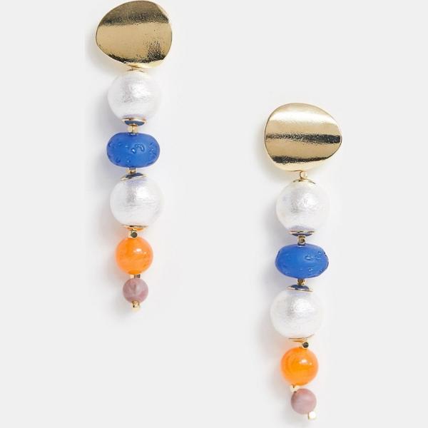 Orecchini pendenti con perle farfalla con perline in denim oro Asos Design