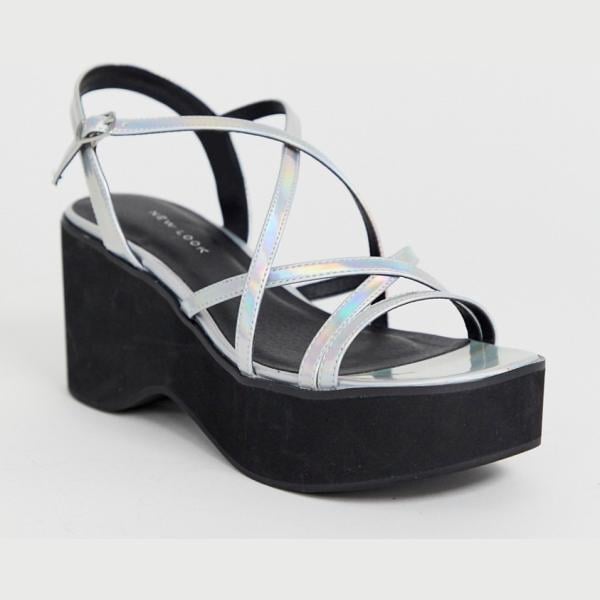 Sandali flatform collo aperto argento New Look