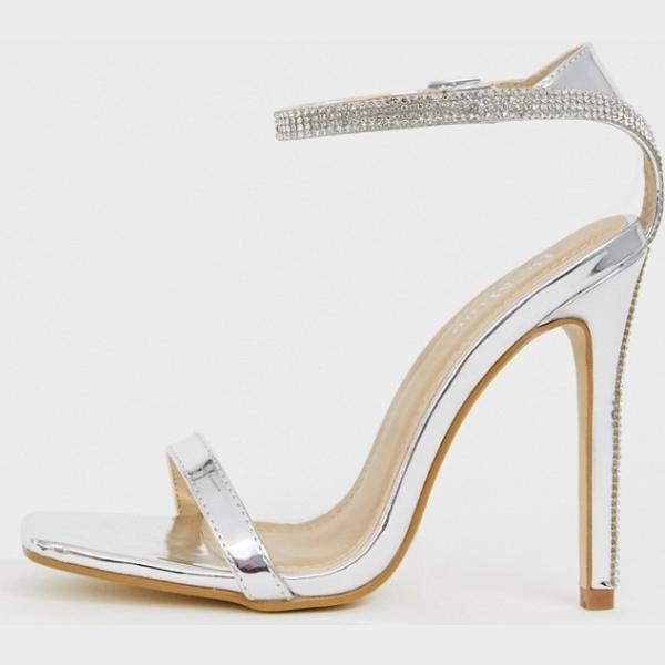 Sandali con strass e cinturino nudo e argento Be Mine