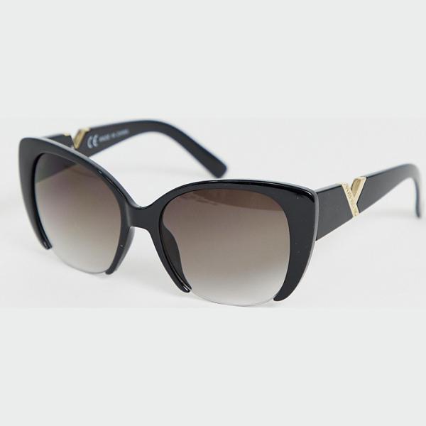 Occhiali da sole a gatto stanghette sottili nero River Island