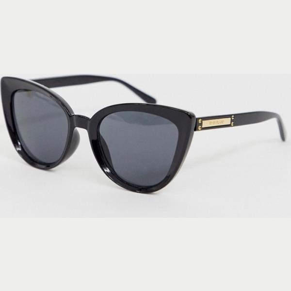 Occhiali da sole a gatto lenti scure estremità ricurve con logo nero River Island