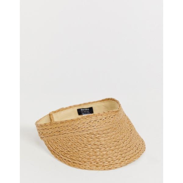 Berretto con visiera taglia media in rafia beige Bershka
