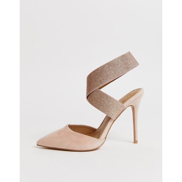 Scarpe petite glitter con tacco alto e fasce pianta larga vestibilità ampia beige Asos Design