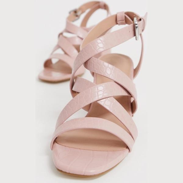 Sandali con tacco largo collo aperto rosa New Look