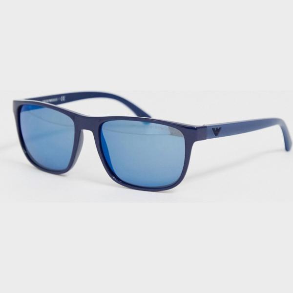 Occhiali da sole sagomati lenti scure stanghette sottili con punta quadrata protezione dai raggi blu Emporio Armani