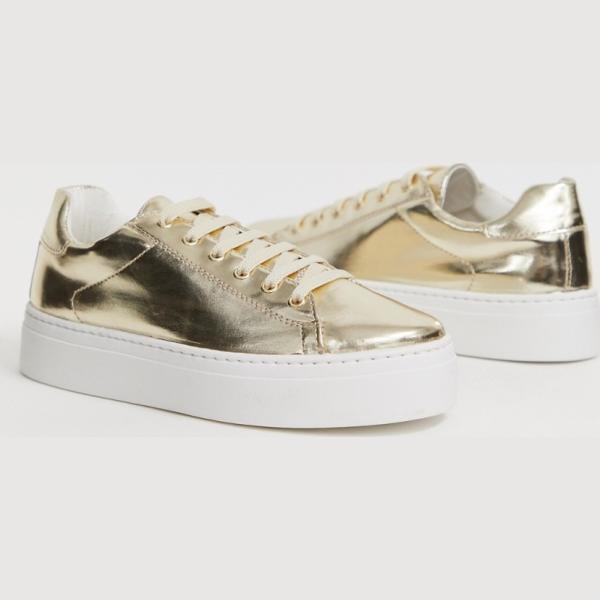 Sneakers stringate petite flatform effetto metallizzato oro Asos Design