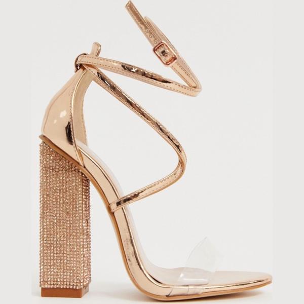 Sandali con strass e tacco largo collo aperto Public Desire