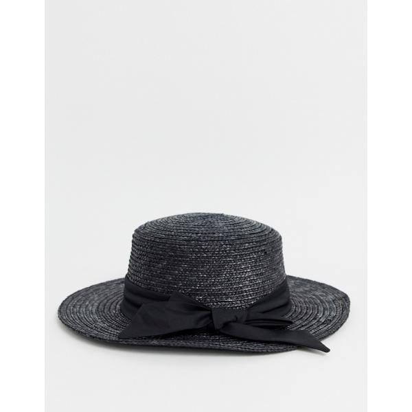 Cappello con fiocco in paglia nero New Look