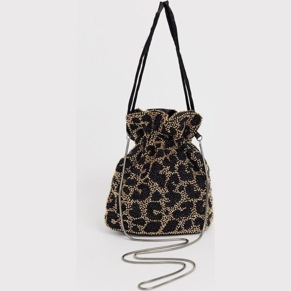 Borsa a tracolla animalier con perline e coulisse Skinnydip