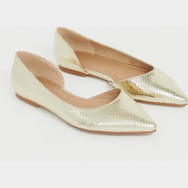 Ballerine pianta larga oro Asos Design