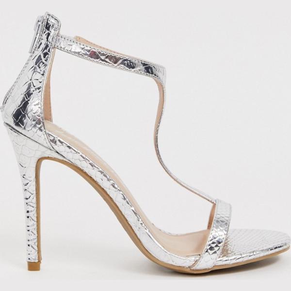 Sandali collo aperto con zip argento New Look