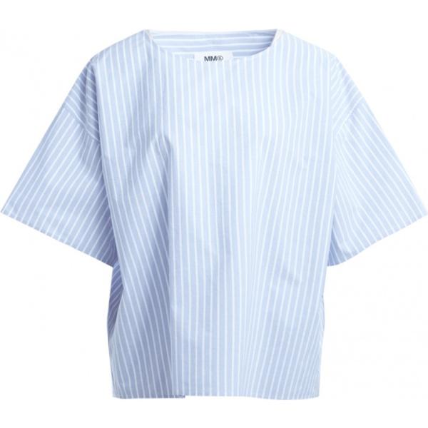 Blusa forma svasata con spacco a righe in cotone bianco MM6 Maison Margiela