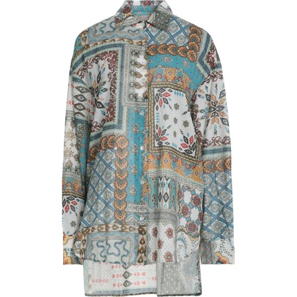 camicia da donna in azzurro a fiori collo classico con spacco a maniche lunghe con bottoni in cotone Anjuna