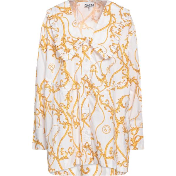 Camicia da donna in bianco neve collo a v a maniche lunghe in cotone Ganni