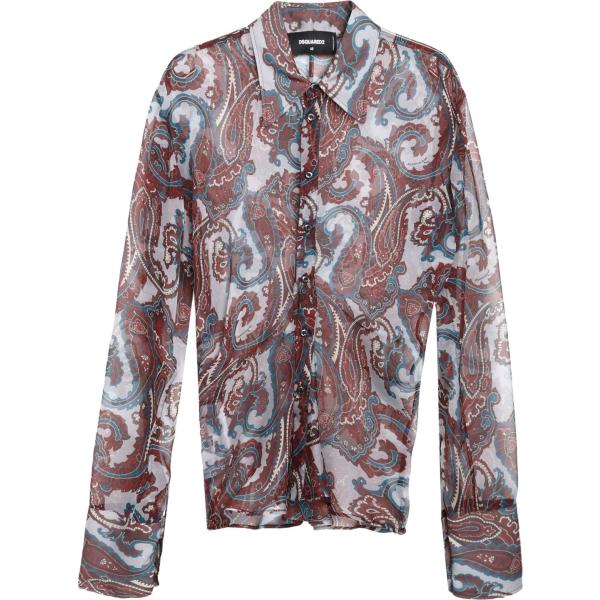 camicia da donna in grigio chiaro chiffon collo classico a maniche lunghe con bottoni in cashmere Dsquared2