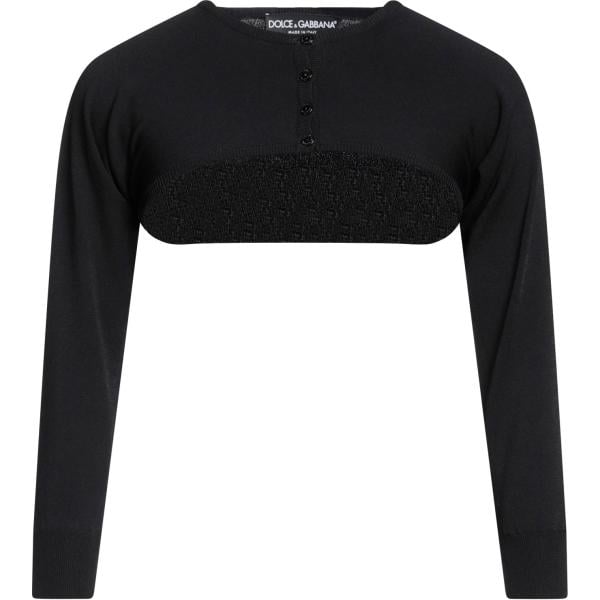 Giacca da donna in nero pece lavorato a maglia girocollo senza tasche in viscosa Dolce&Gabbana Dolce&Gabbana