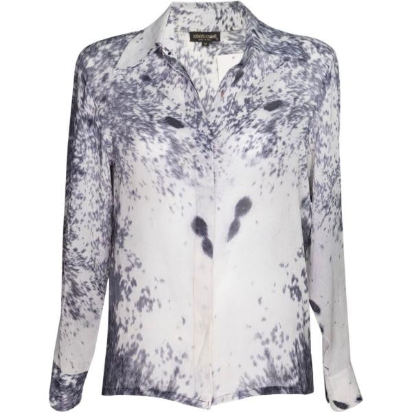 camicia da donna in grigio chiaro con bottoni in seta Roberto Cavalli