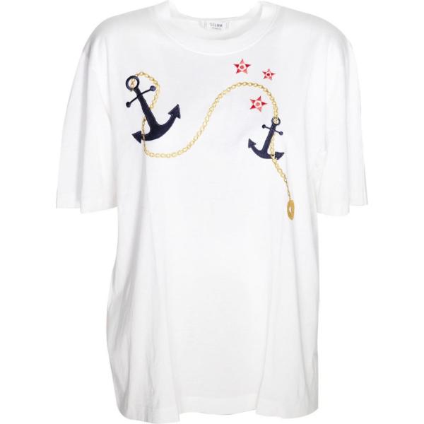 t-shirt Celine bianco tinta unita
