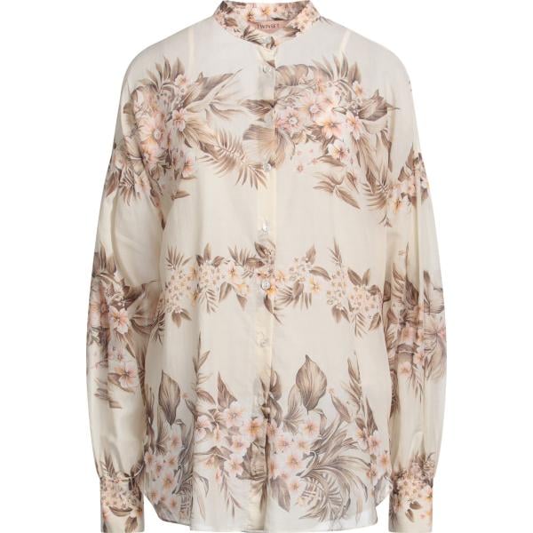 Camicia da donna in bianco avorio a fiori collo coreana Twinset