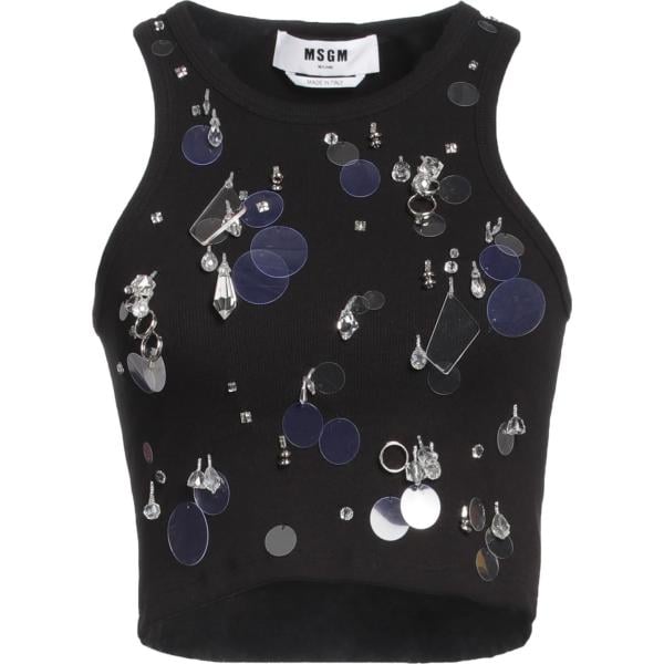 top Msgm nero tinta unita