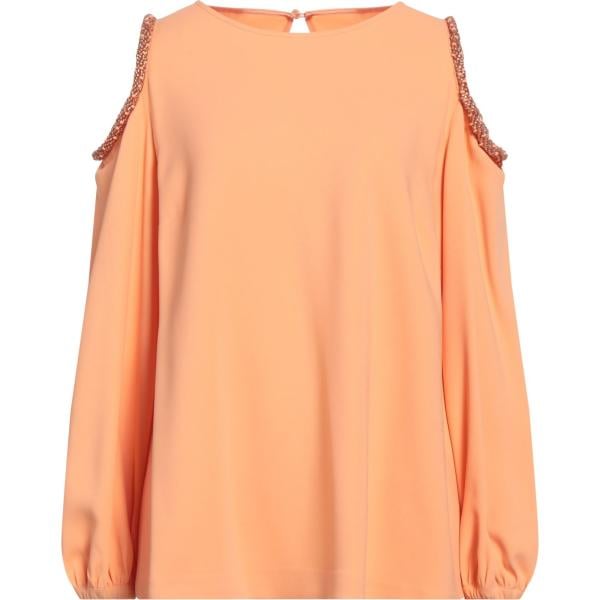 Top da donna in arancione chiaro con perle girocollo a maniche lunghe in viscosa Clips Clips