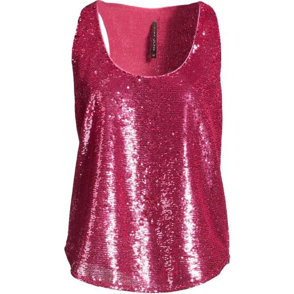 Top da donna in bordeaux con paillettes collo aperto senza tasche senza maniche Manila Grace Manila Grace