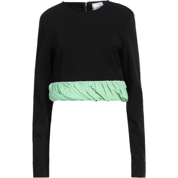 Top da donna in nero pece girocollo senza tasche a maniche lunghe con zip in viscosa Ganni Ganni