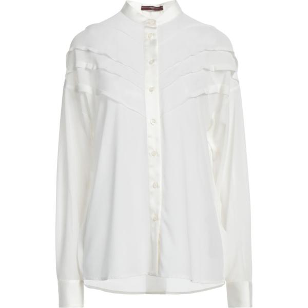 camicia da donna in bianco avorio con ruches collo coreana a maniche lunghe con bottoni High