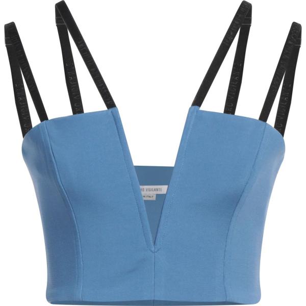 top da donna in azzurro con scollo senza tasche senza maniche con zip in viscosa Alessandro Vigilante