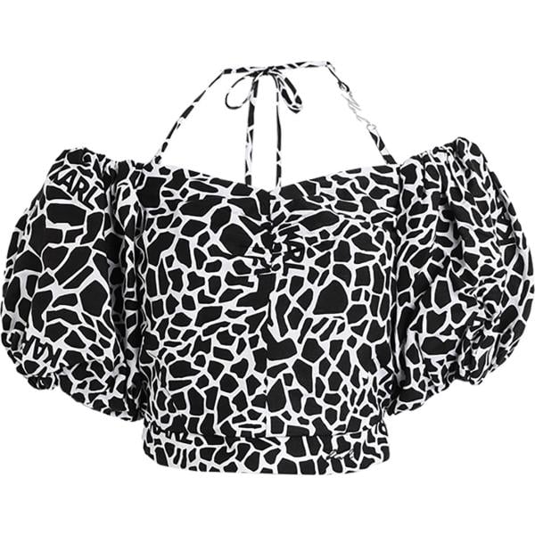 Top da donna in nero pece con scollo a maniche corte con zip in viscosa Karl Lagerfeld Karl Lagerfeld