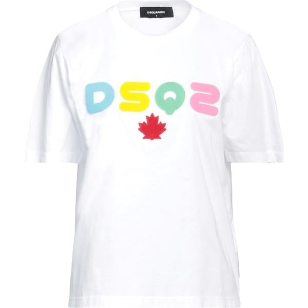 T-shirt da donna in bianco neve con stampe lavorato a maglia girocollo senza tasche a maniche corte in cotone Dsquared2 Dsquared2
