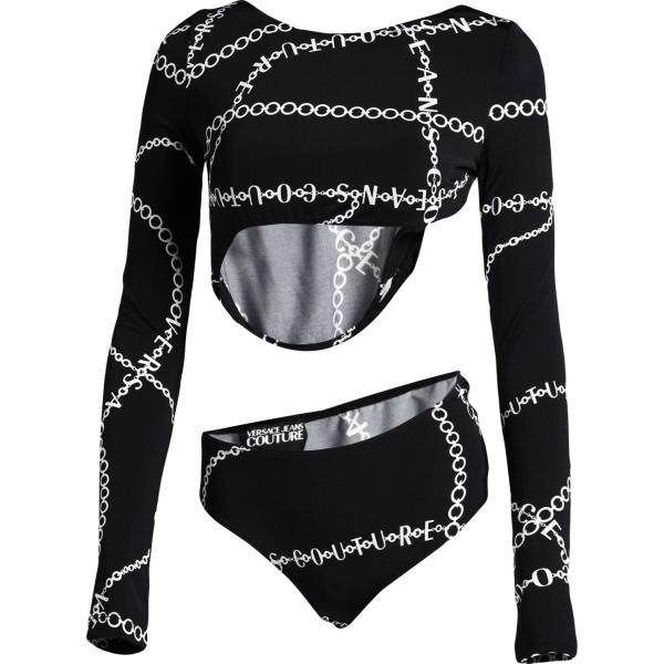 corpo da donna in nero pece con scollo a maniche lunghe in viscosa Versace Jeans Couture