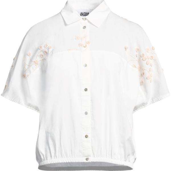 camicia a maniche corte da donna in bianco neve collo classico senza tasche a maniche corte con bottoni in cotone Alpha Studio