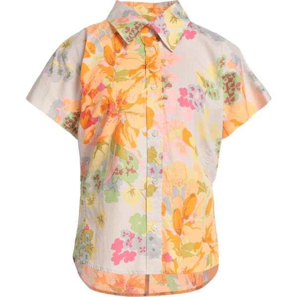 Camicia a maniche corte da donna in bianco avorio a fiori con ruches con scollo senza tasche a maniche corte con bottoni in cotone 19.70 Nineteen Seventy 19.70 Nineteen Seventy