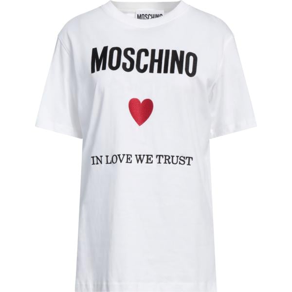 T-shirt da donna in bianco neve girocollo a maniche corte in cotone Moschino Moschino