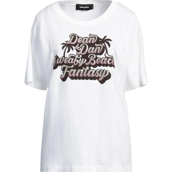 T-shirt da donna in bianco neve con stampe girocollo a maniche corte in cotone Dsquared2 Dsquared2