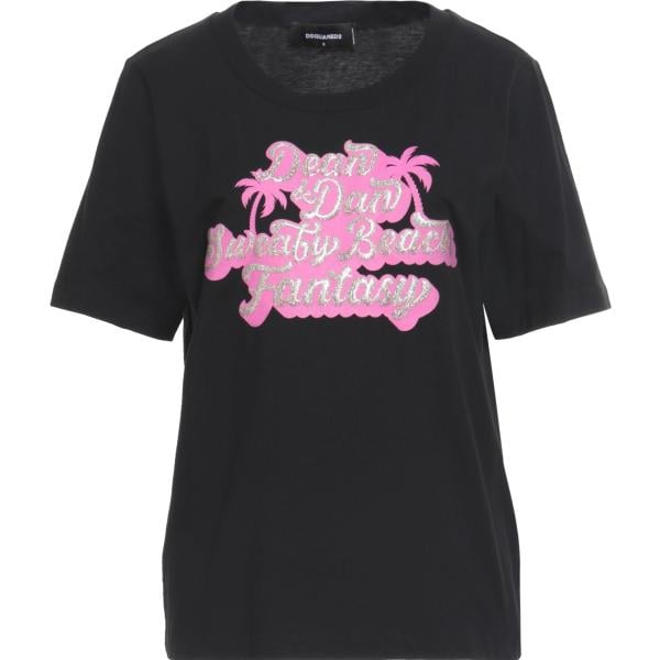 T-shirt da donna in nero pece con stampe girocollo a maniche corte in cotone Dsquared2 Dsquared2