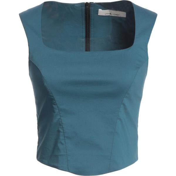 Top da donna in azzurro collo aperto senza maniche con zip Liviana Conti Liviana Conti
