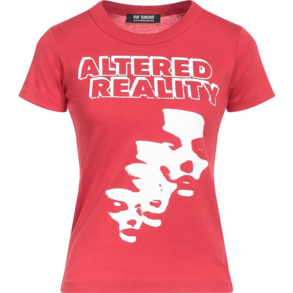 t-shirt Raf Simons rosso con stampe