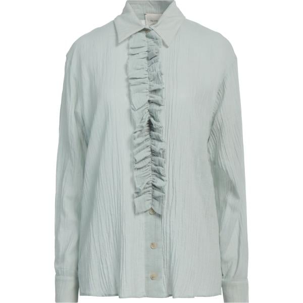 Camicia da donna in grigio chiaro con ruches collo classico a maniche lunghe con bottoni in cotone Alysi Alysi