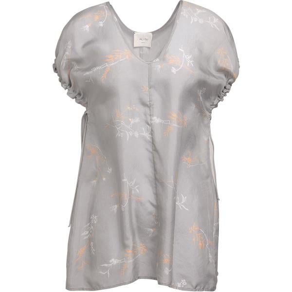 Top da donna in grigio chiaro a fiori collo a v a maniche corte in seta Alysi Alysi