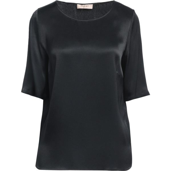 Top da donna in nero pece girocollo a maniche corte in viscosa Twinset Twinset