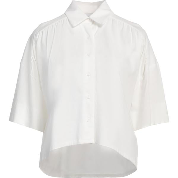 Camicia a maniche corte da donna in bianco neve collo classico a maniche corte con bottoni in cotone Alpha Studio