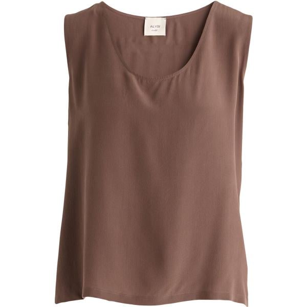 Top da donna in marrone scuro collo aperto senza maniche in seta Alysi Alysi
