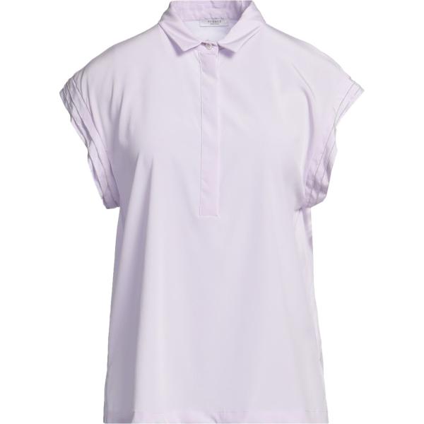 top da donna in viola chiaro a maniche corte con bottoni in seta Peserico