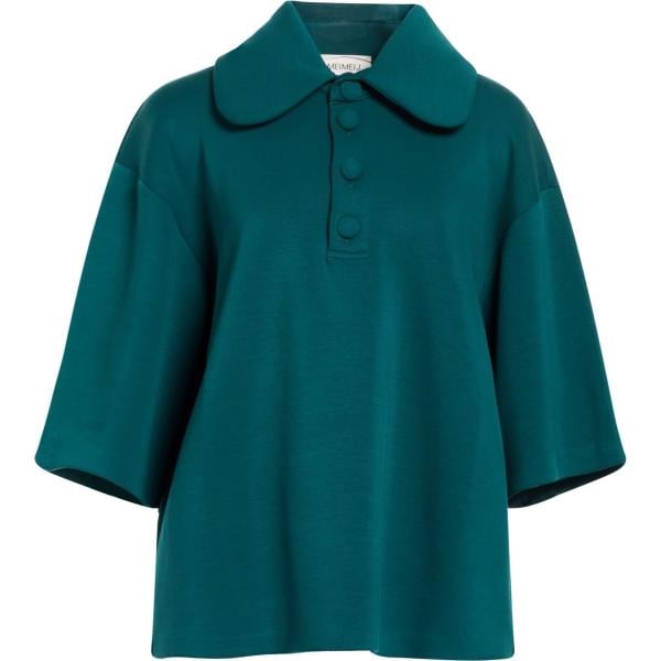 Polo da donna in verde scuro a maniche corte con bottoni in rayon Meimeij Meimeij