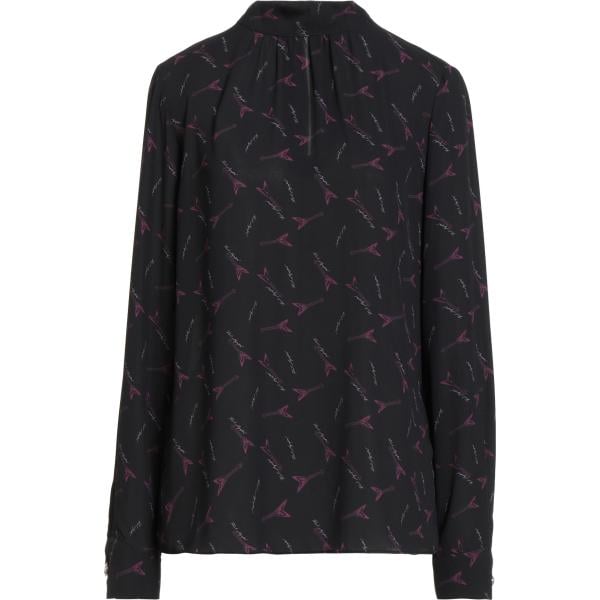Top da donna in nero pece girocollo a maniche lunghe con bottoni Karl Lagerfeld