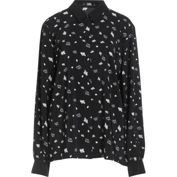 Camicia da donna in nero pece collo classico a maniche lunghe con bottoni Karl Lagerfeld Karl Lagerfeld