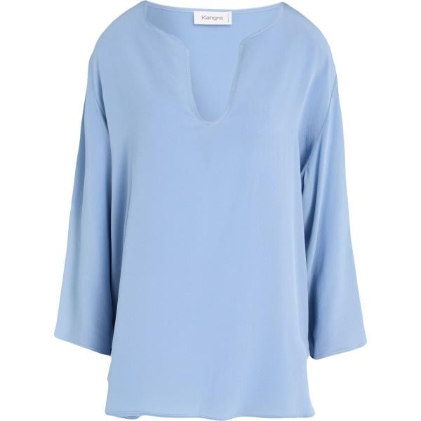 Top da donna in azzurro collo a v in seta Kangra Kangra