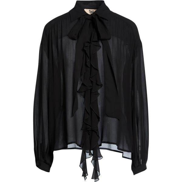 Camicia da donna in nero pece con ruches a maniche lunghe con bottoni in viscosa Aniye By Aniye By